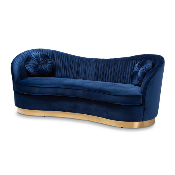 Baxton Studio Nevena Glam Royal Blue Velvet Upholstered Gold-Finished Sofa 152-9265